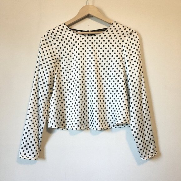 Zara White & Black Polka Dot Print Cropped Top - Picture 1 of 15